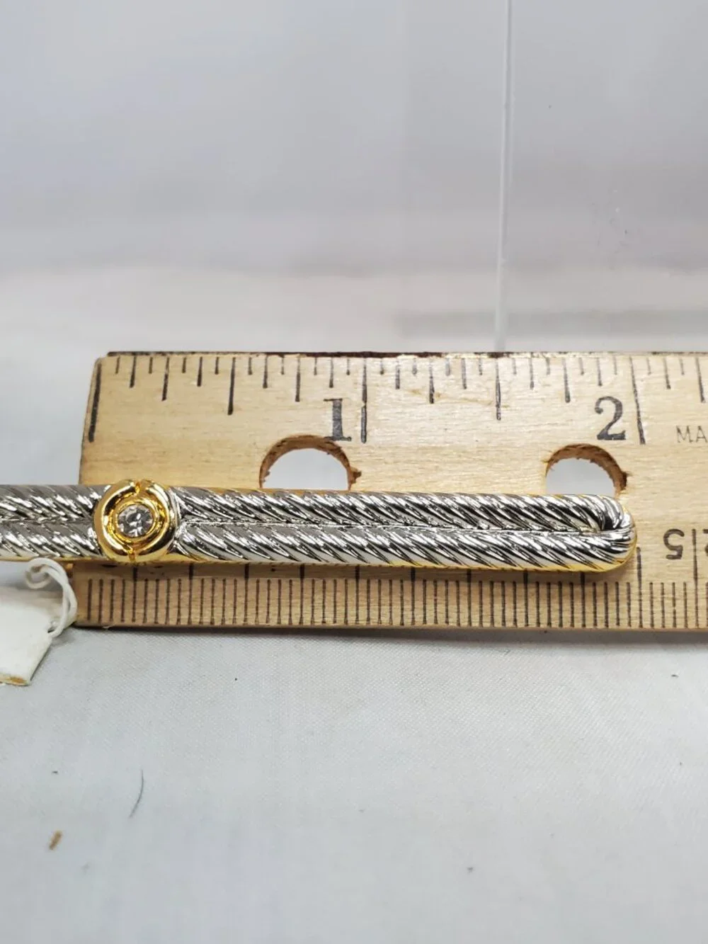 14K Gold-Plated Brass with Rhinestones Tie Clip & Cufflinks 3 Pc Set